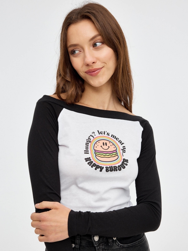 Camiseta print Burger negro vista detalle