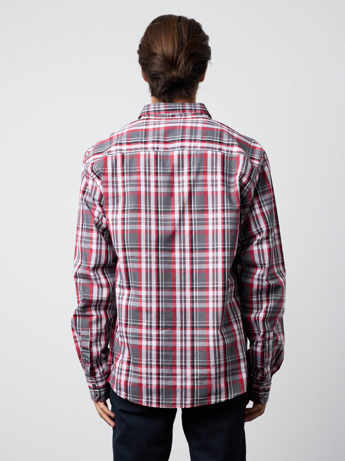 Checked cotton shirt red middle back view