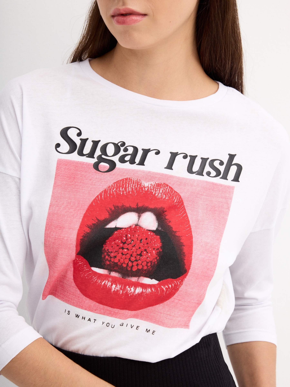 Camiseta crop Sugar Rush blanco vista detalle