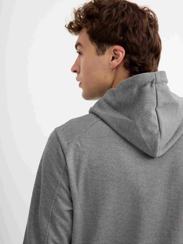 Semiclosed sweatshirt with hood grey detail view