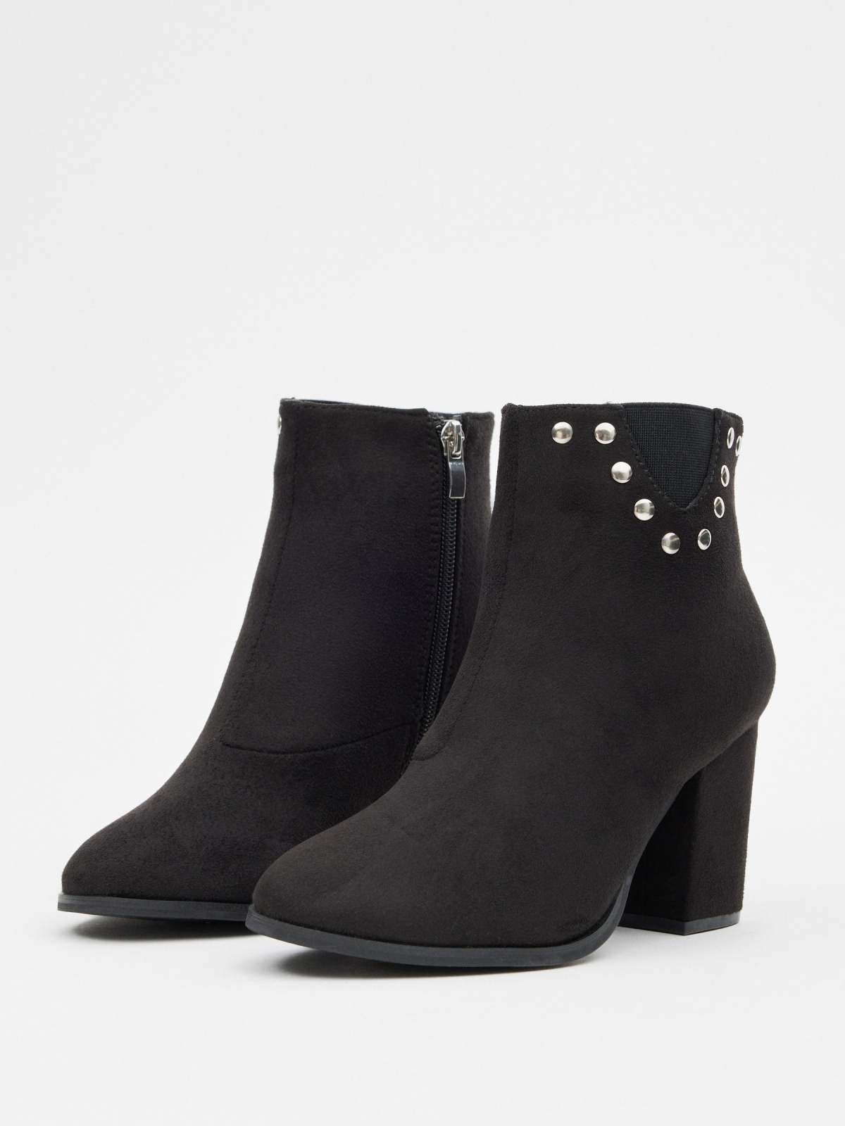 Ankle boots with studs and elastics black 45º front view