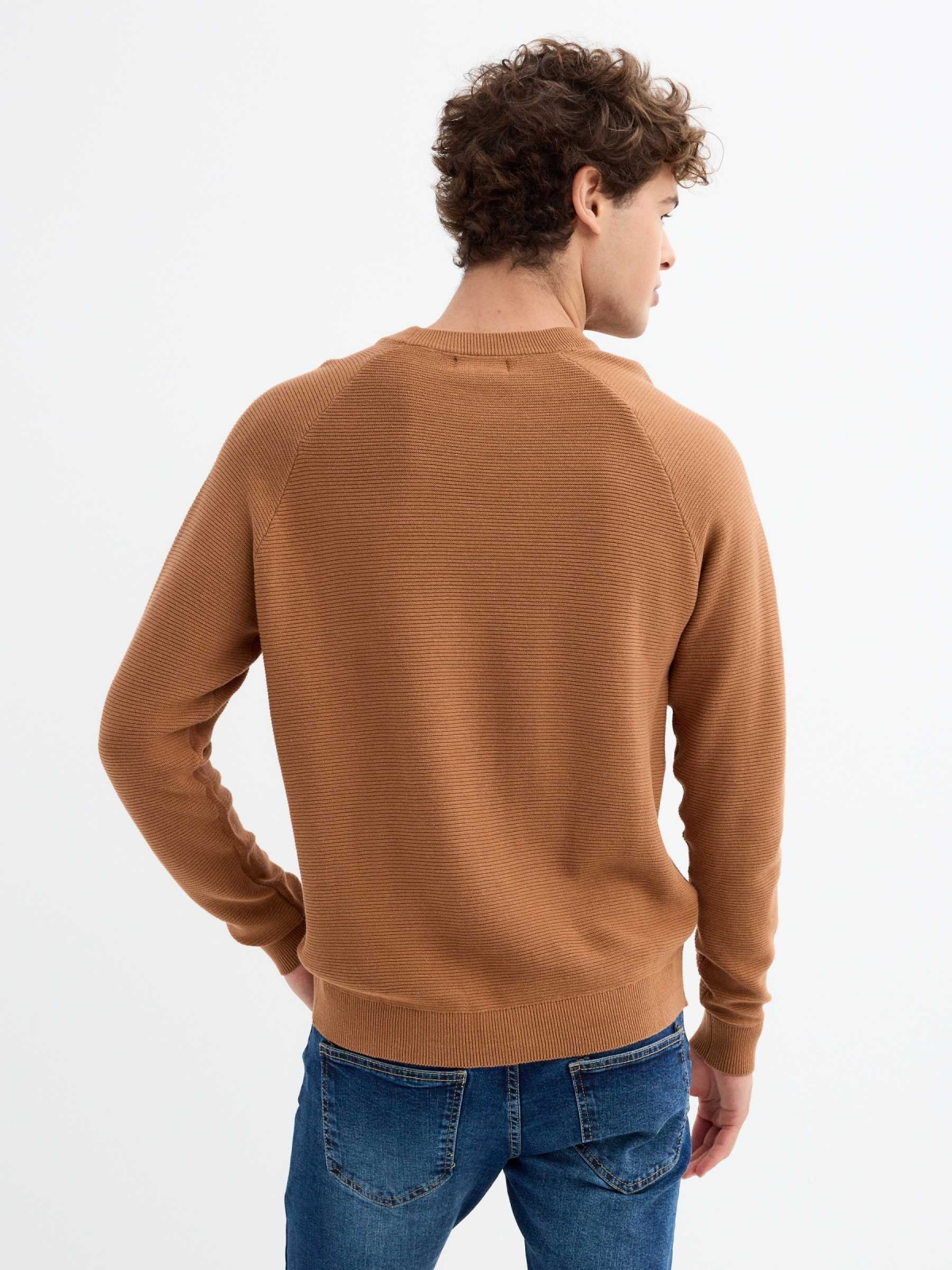 Basic ribbed sweater dark brown middle back view