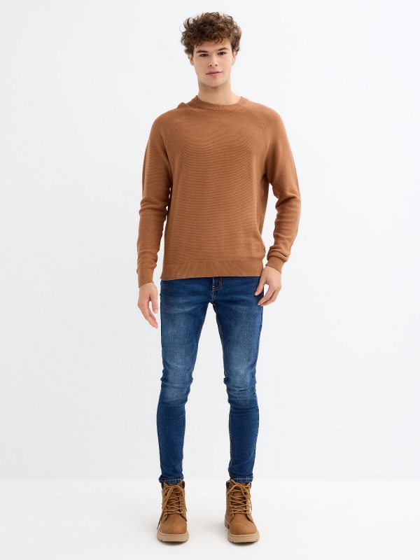 Basic ribbed sweater dark brown general front view