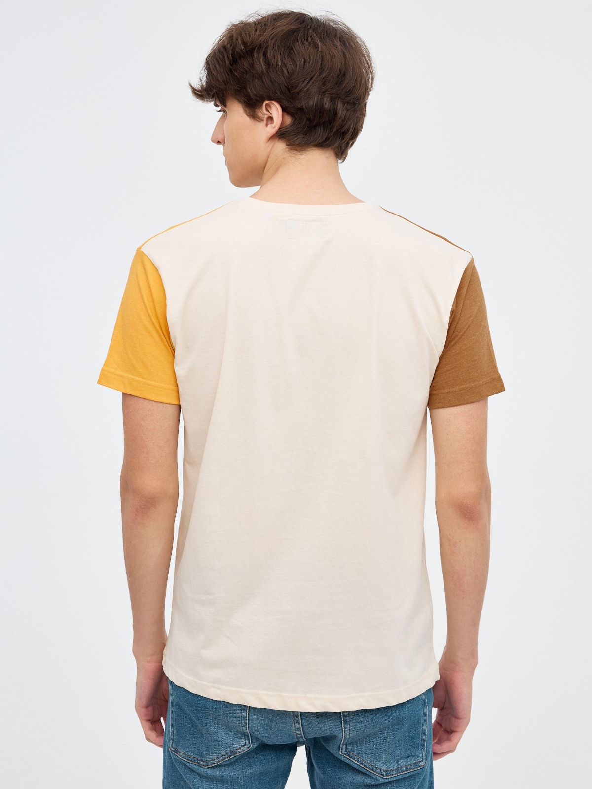 Tricolor color block t-shirt sand middle back view