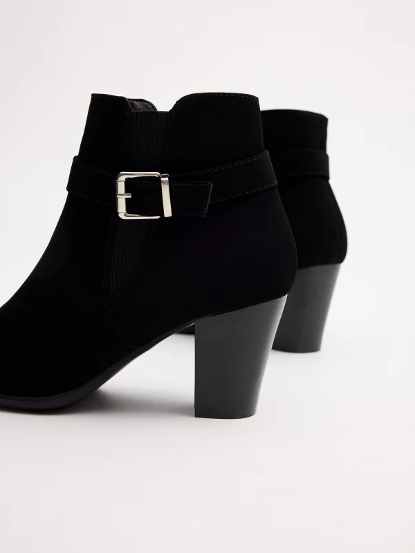 Black ankle boots with buckle heel black detail view