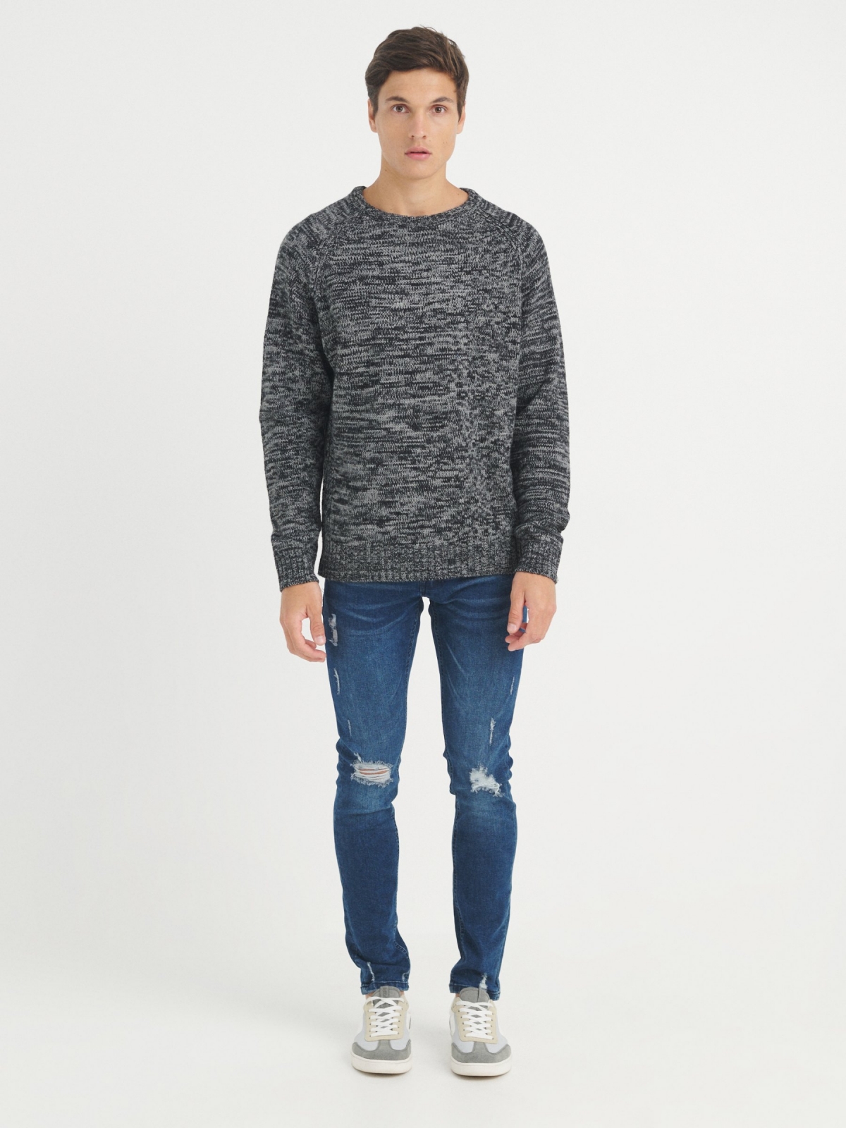 Marbled knitted sweater dark grey front view