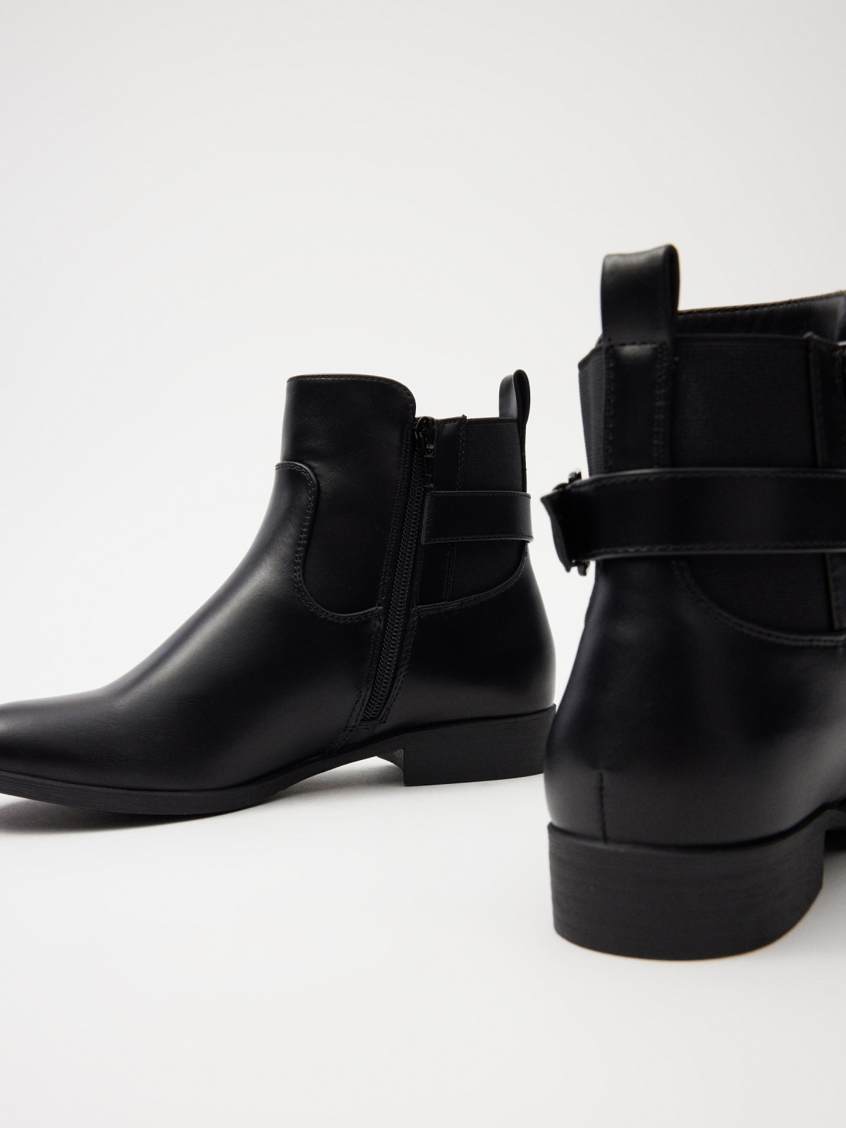 Elastic and buckle ankle boots black detail view