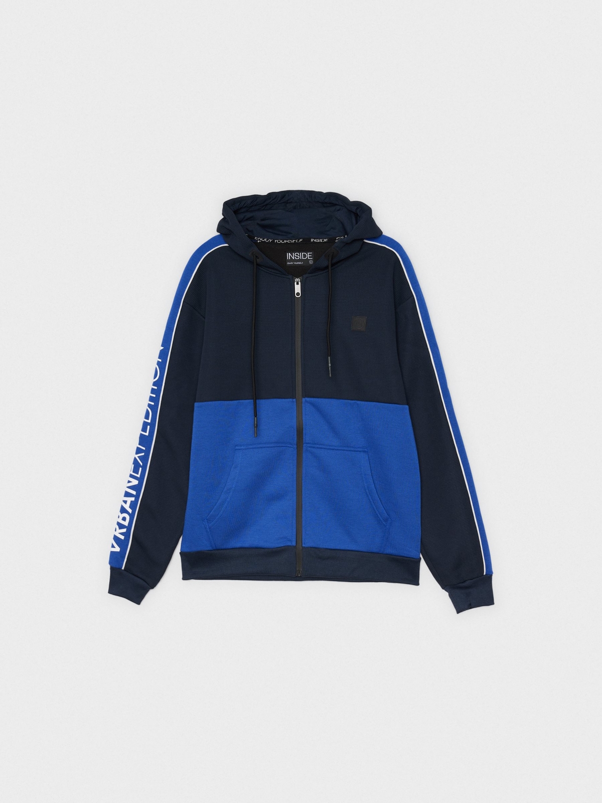  Sudadera de cremallera con texto azul oscuro