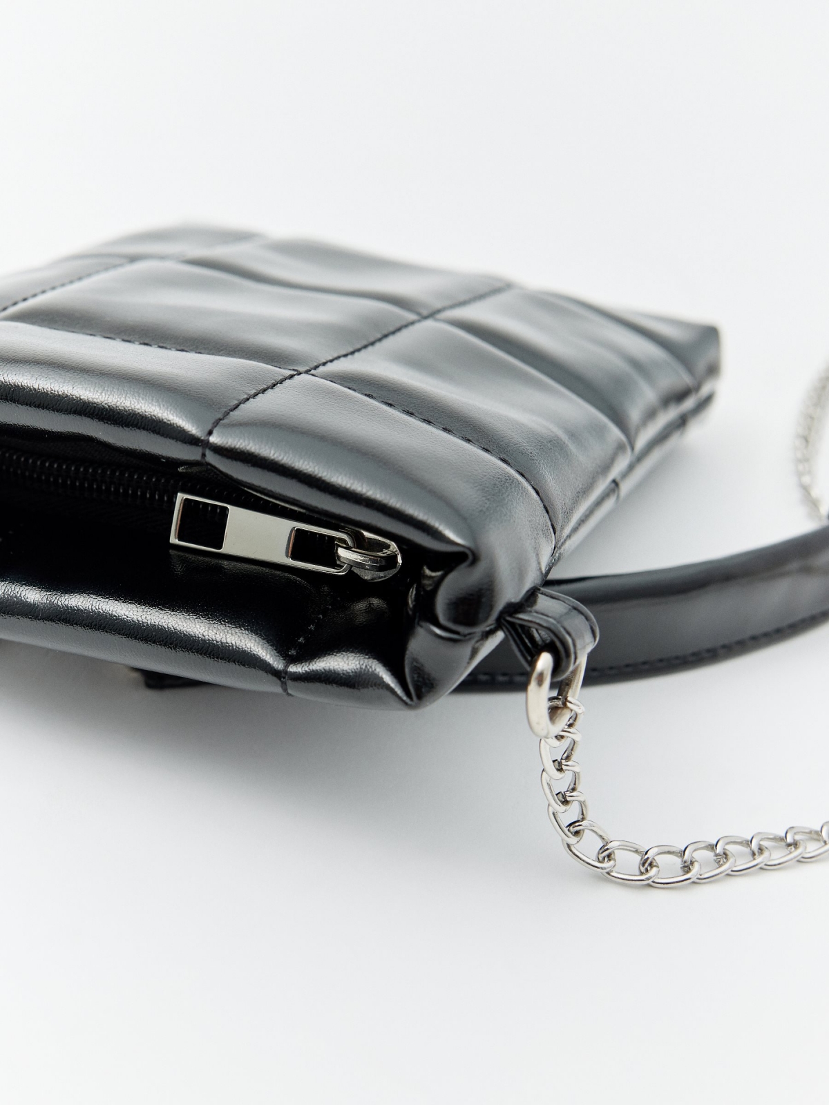 Quilted leatherette bag with quilted effect black detail view