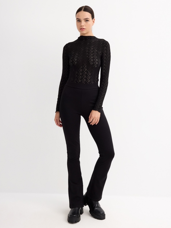 Openwork woven bodysuit black general front view