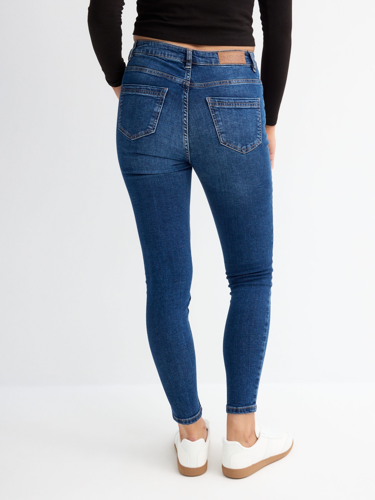 Basic mid-rise jeans blue middle back view