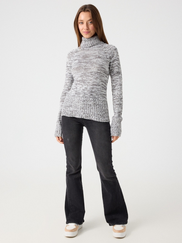 Jersey jaspeado cuello alto gris melange vista general frontal