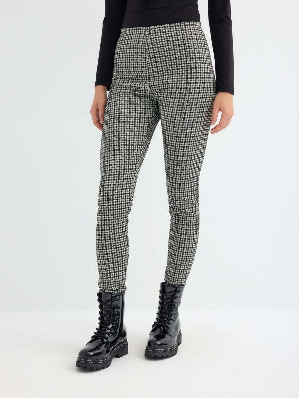 Leggings de cintura alta houndstooth preto vista meia frontal