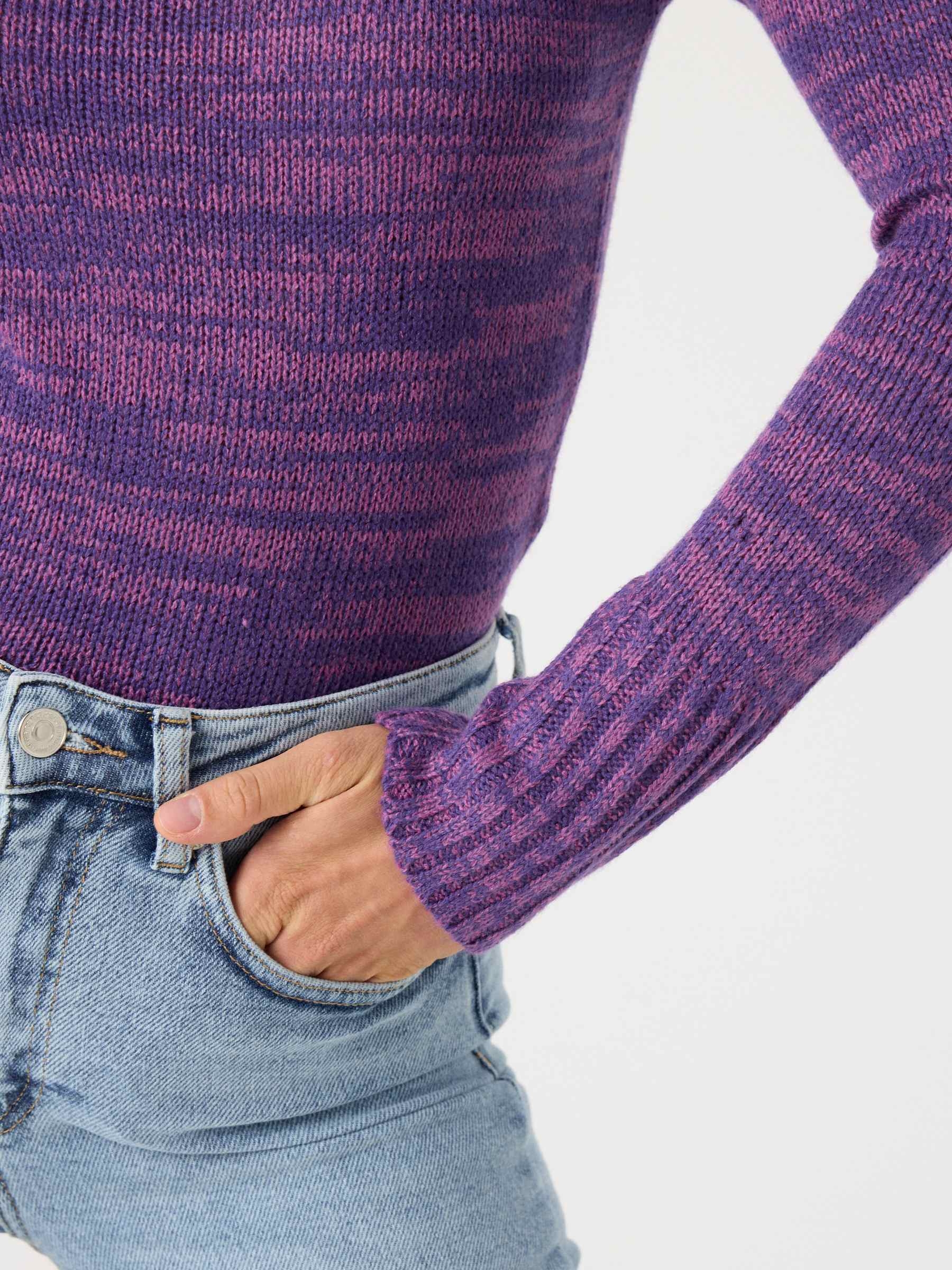 Fleece turtleneck sweater purple middle front view