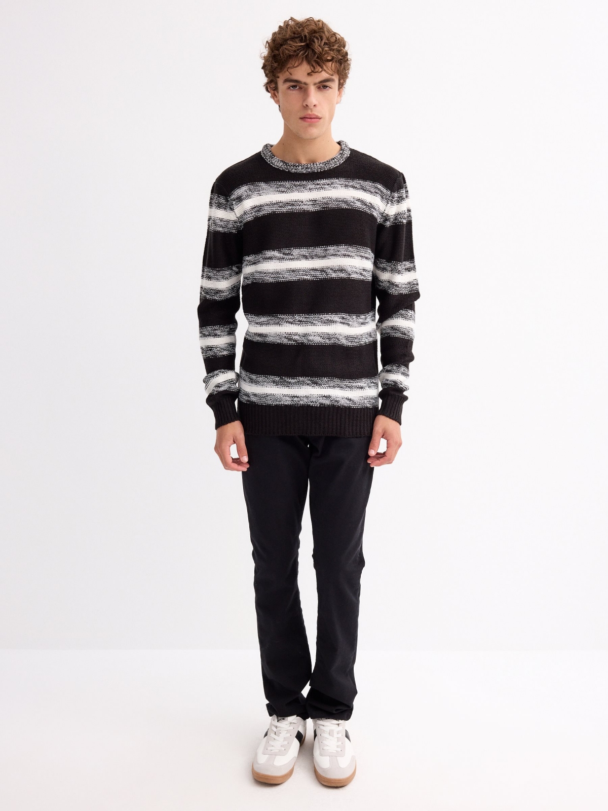 Marbled striped jumper black front view