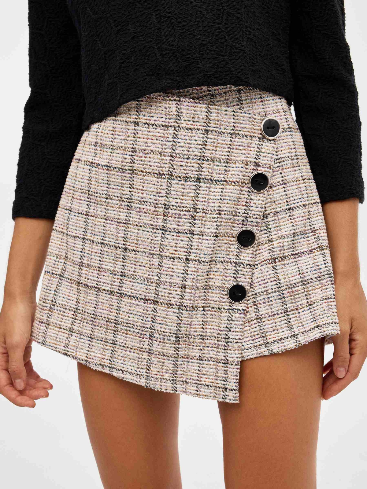 Jacquard skort with buttons multicolor detail view