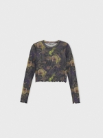 %Pto% Tull print curly t-shirt black