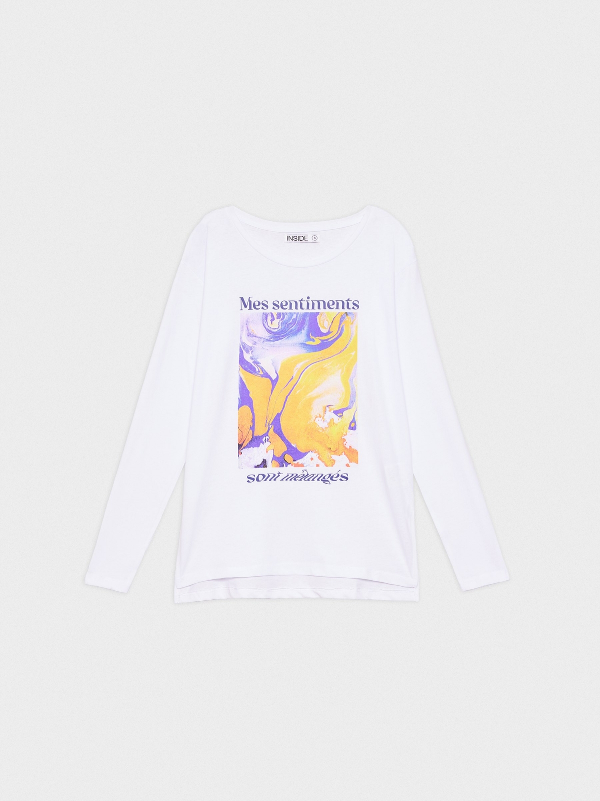 Psychedelic graphic print t-shirt white detail view