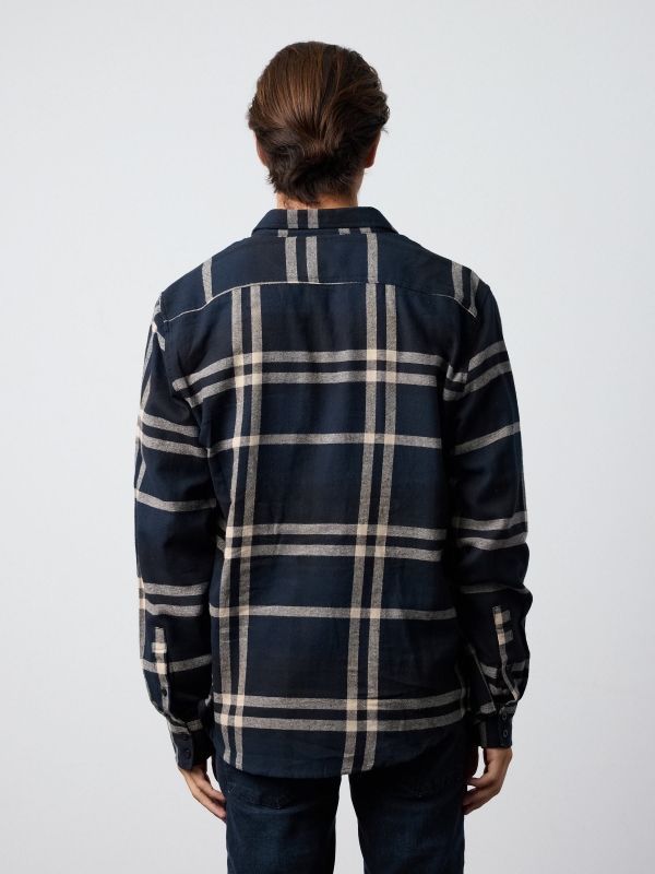 Checked flannel shirt blue middle back view