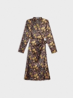 %Pto% Vestido midi print satinado negro