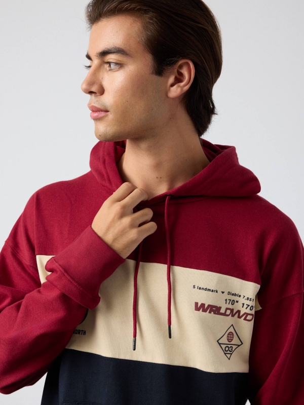  Sudadera pint grafica con color block granate