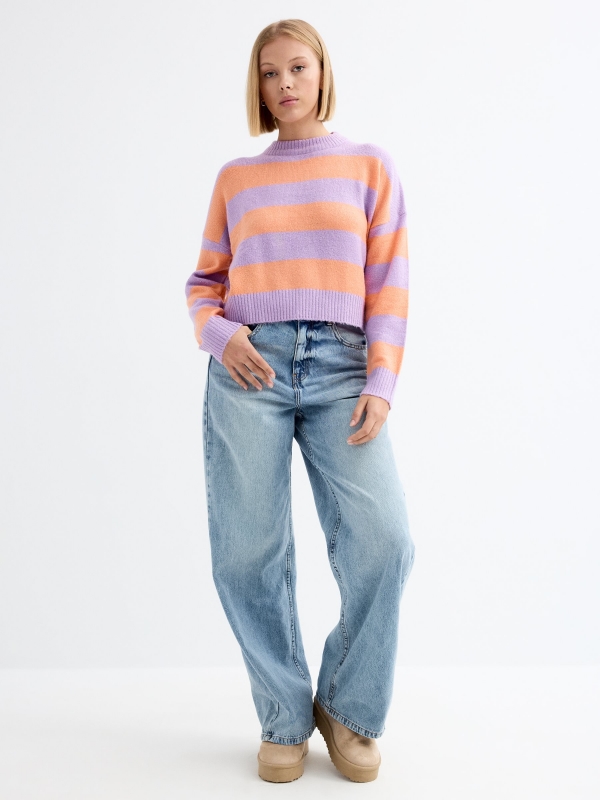 Jersey crop oversized de rayas lila vista general frontal