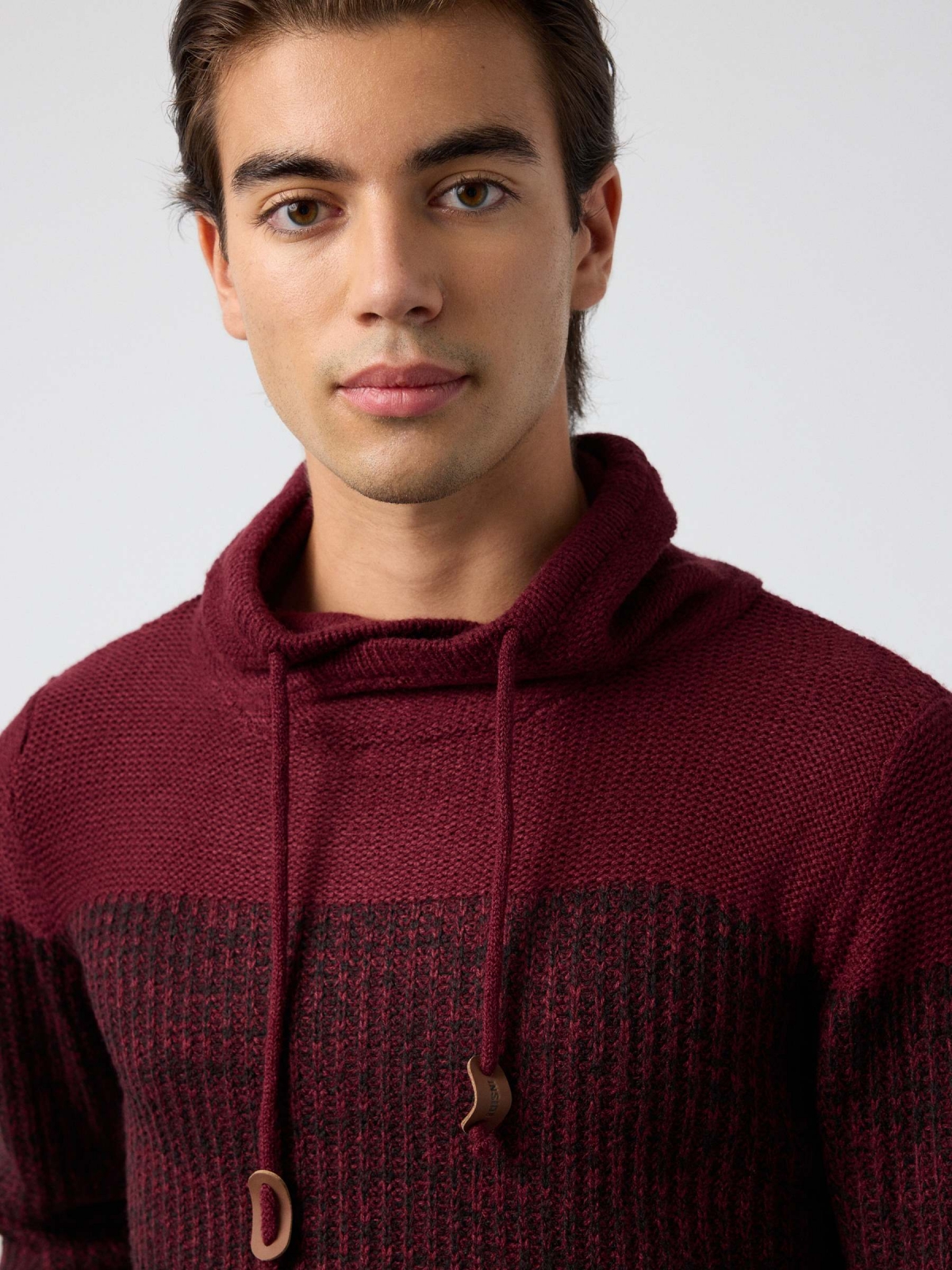  Block color turtleneck sweater burgundy