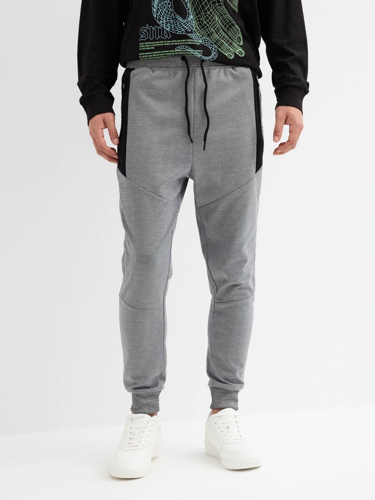 Textured jogger pants light grey middle front view