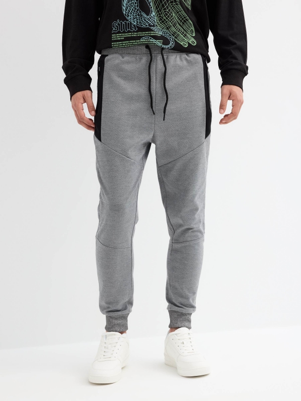 Textured jogger pants light grey middle front view