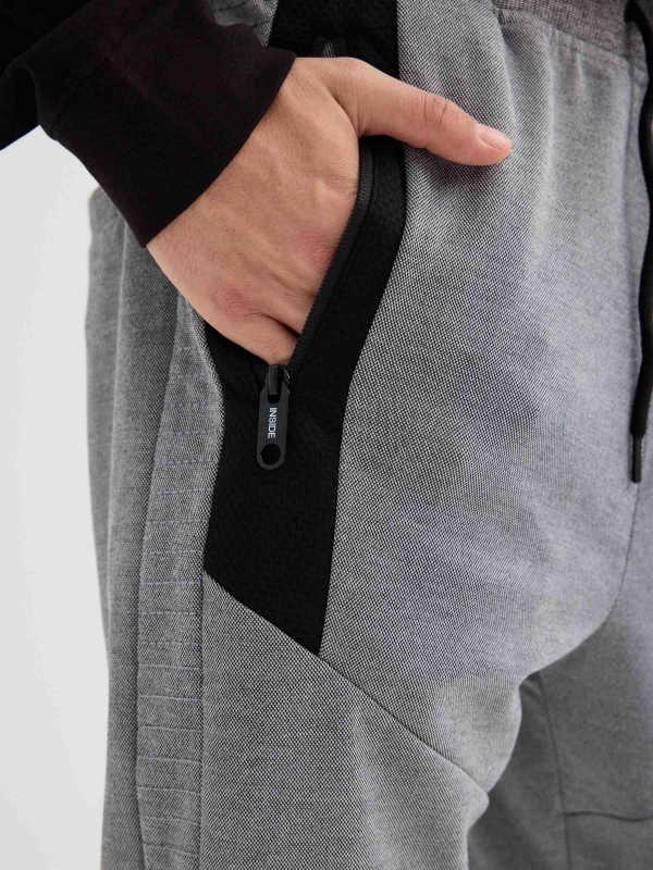 Textured jogger pants light grey detail view