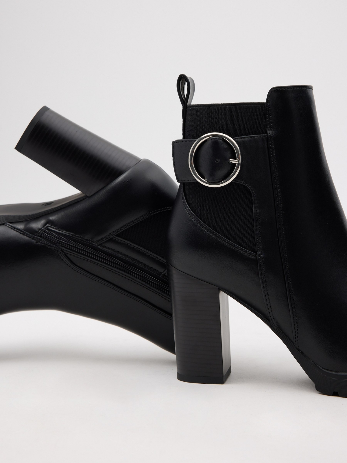 Rubber and buckle bootie black detail view