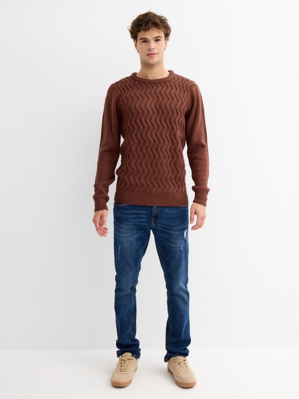 Ribbed jumper chocolate general front view