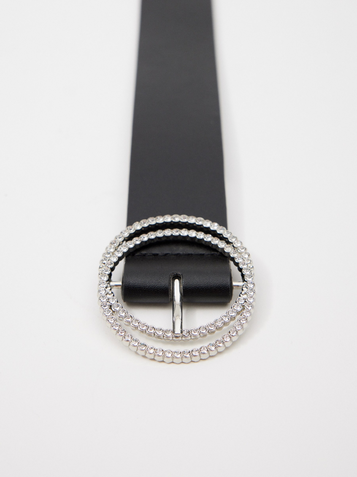 Strass double buckle belt black detail view