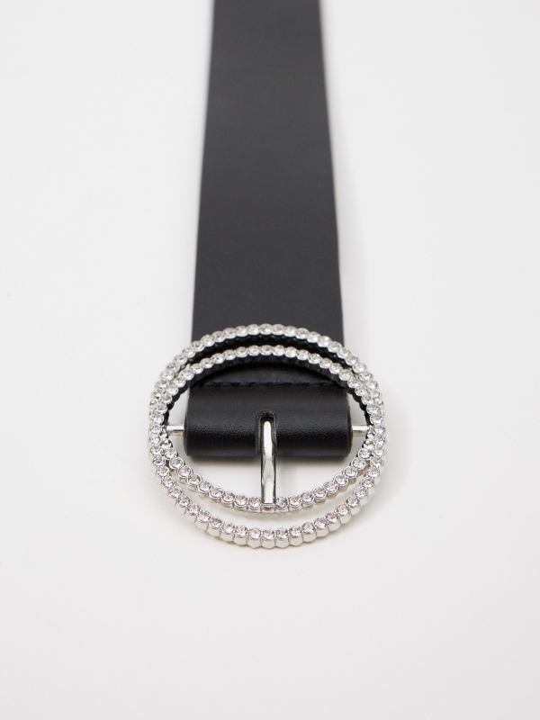 Strass double buckle belt black detail view