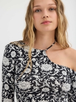 %Pto% Top com estampado assimétrico preto