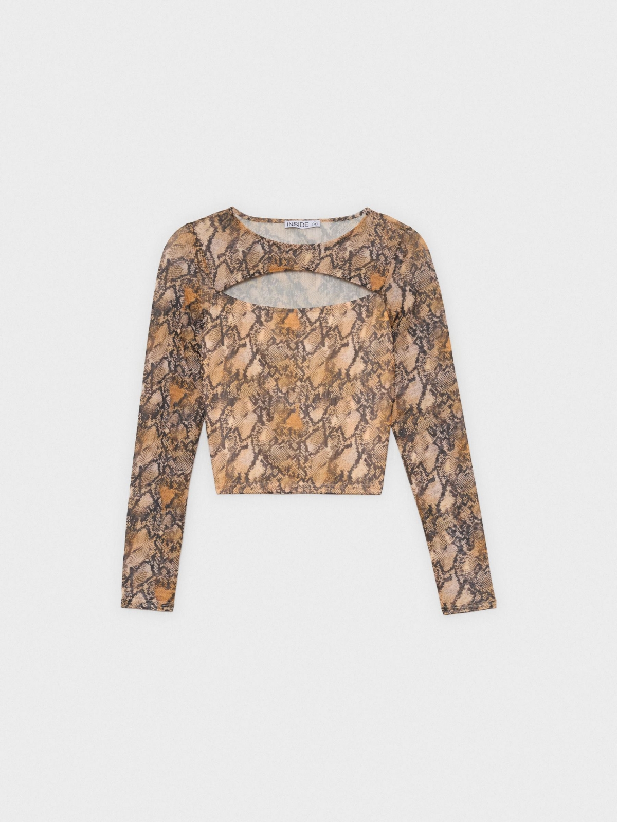 Snakeskin print T-shirt light brown detail view