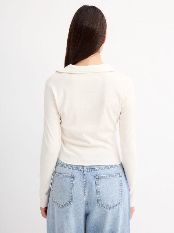 Polo neck T-shirt off white middle back view