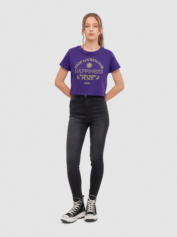 Happiness crop top violet front view