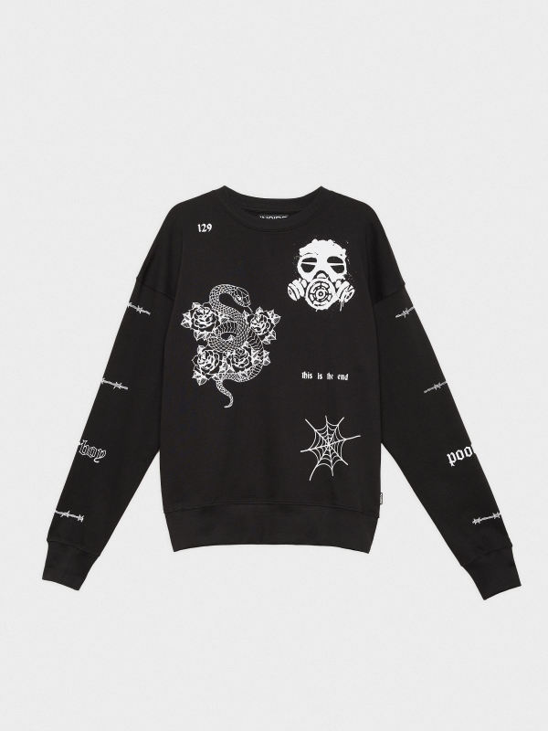  Hoodless sweatshirt with print black front view