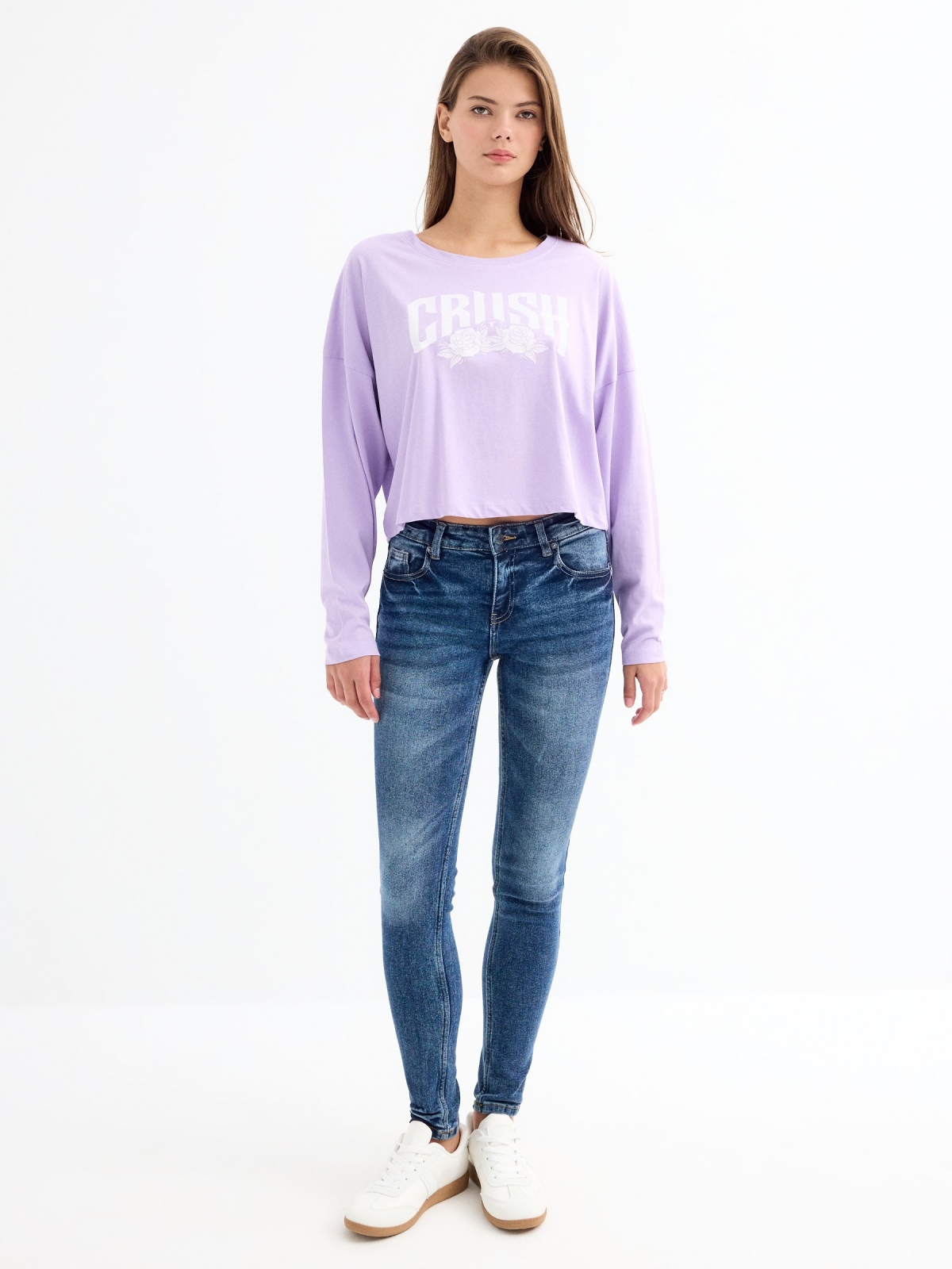 Crop Crush T-shirt mauve front view