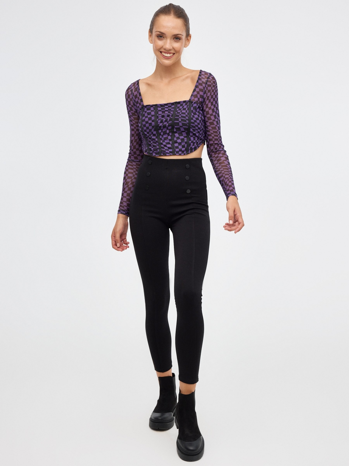 Camiseta crop print mesh violeta vista general frontal