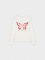 %Pto% Camiseta mariposa print blanco roto