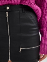 %Pto% Mini leatherette skirt with zippers black