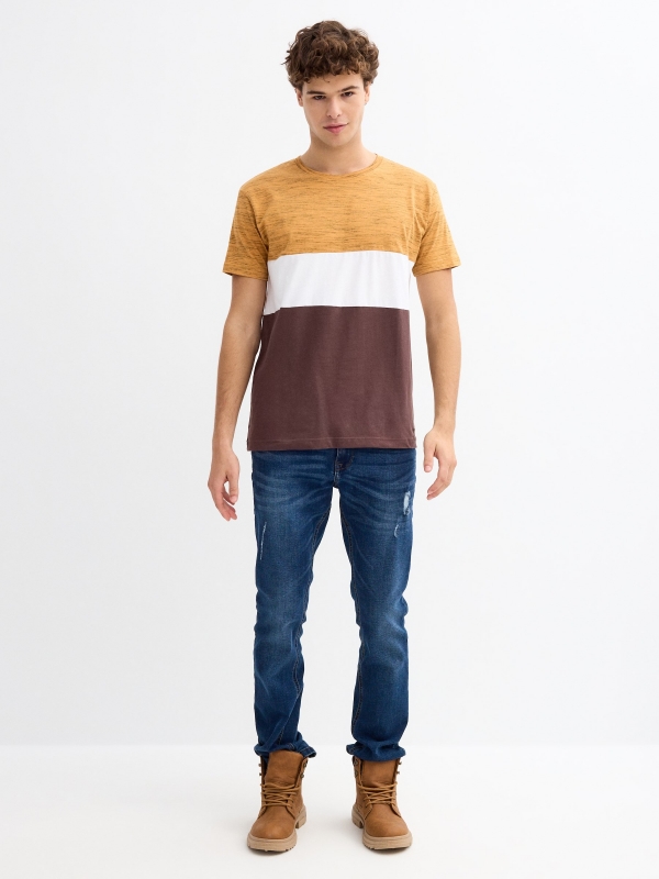 Camiseta regular color block chocolate vista general frontal