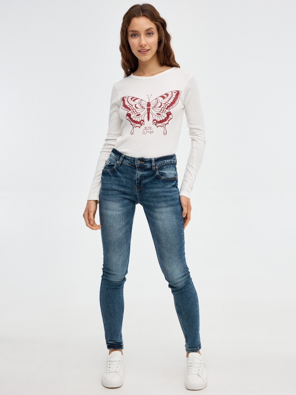 Butterfly print t-shirt off white front view