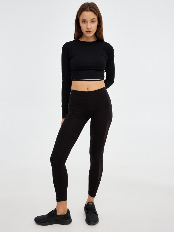 Open back crop top black front view