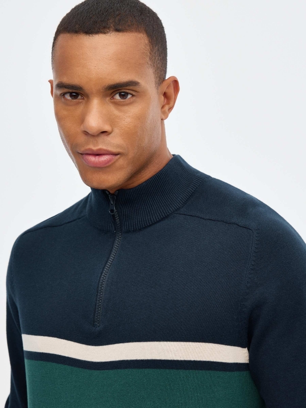 Zipper neck sweater navy detail view