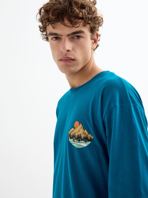  Nature print T-shirt turquoise