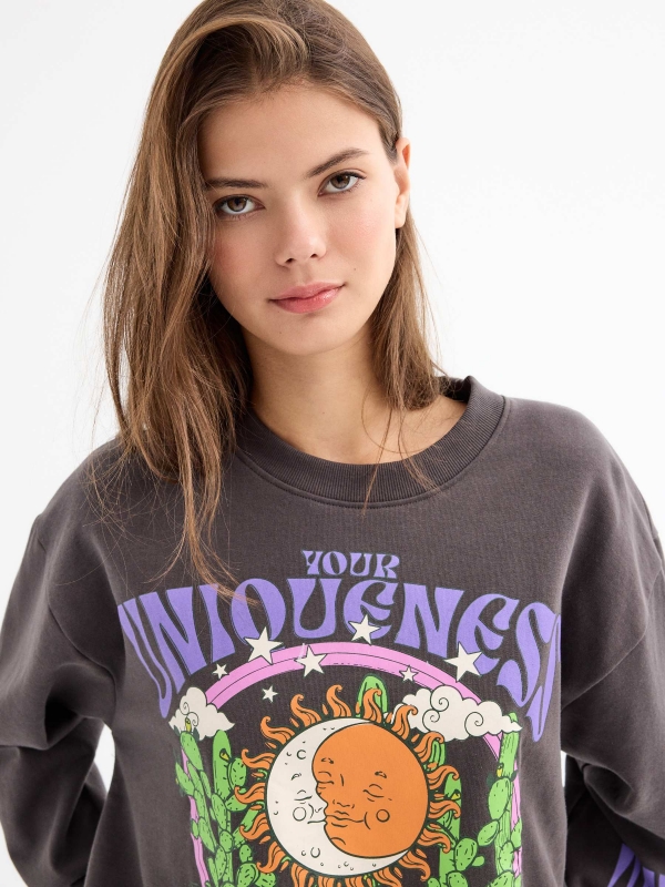  Sweatshirt oversized Uniqueness cinza escuro