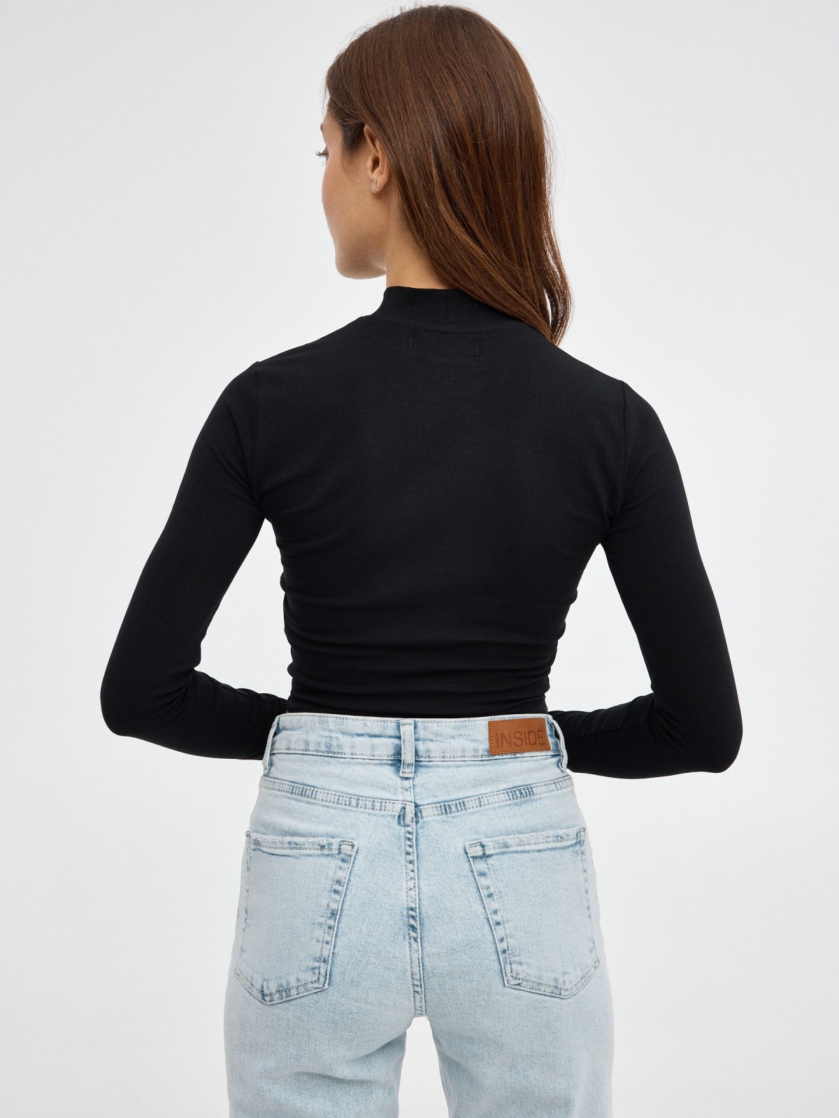 Velvet turtleneck t-shirt black middle back view